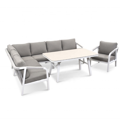 Mobiliário de jardim de alumínio Bistro exterior Sofá de Rattan Conjunto para jantar de luxo