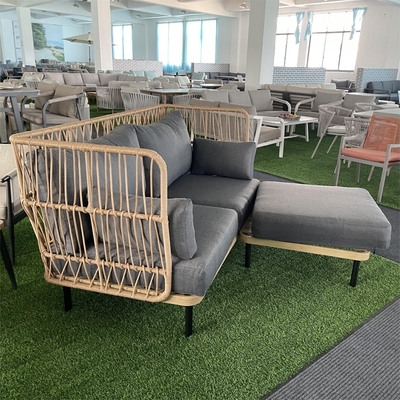Mobiliário de jardim moderno de alumínio Bistro Sofá de Rattan Conjunto para jantar de luxo