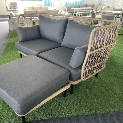 Mobiliário de jardim moderno de alumínio Bistro Sofá de Rattan Conjunto para jantar de luxo