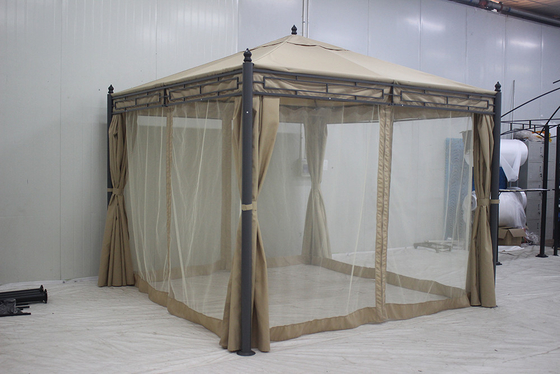 Gazebo de metal de jardim de fácil montagem 3*3*2.75M com cobertura superior de poliéster e paredes laterais