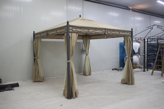 Gazebo de metal de jardim de fácil montagem 3*3*2.75M com cobertura superior de poliéster e paredes laterais