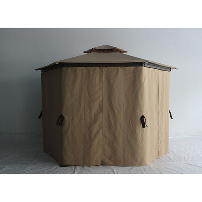 Gazebo exterior hexagonal de aço com rede e cortinas de privacidade resistente a intempéries