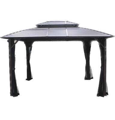 3X3.65X2.73M Gazebo exterior de metal com dobradiça dupla para utensílios de jardim com árvores