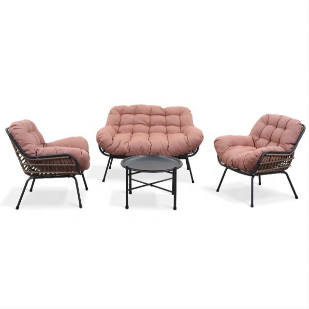 Mobiliário de jardim de exterior Sofá de alumínio de rotão com mesa de luxo e compradores de chá