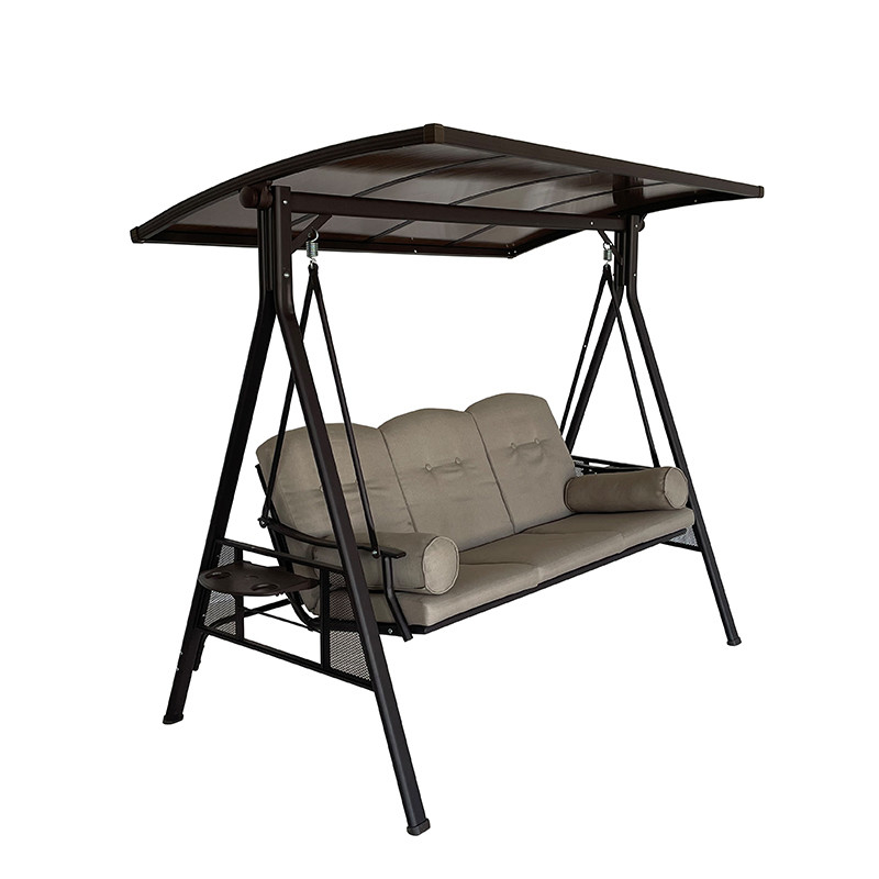 3 pessoas Polícarbonato Chaise balançante de folha de metal Chaise balançante de jardim para conforto ao ar livre