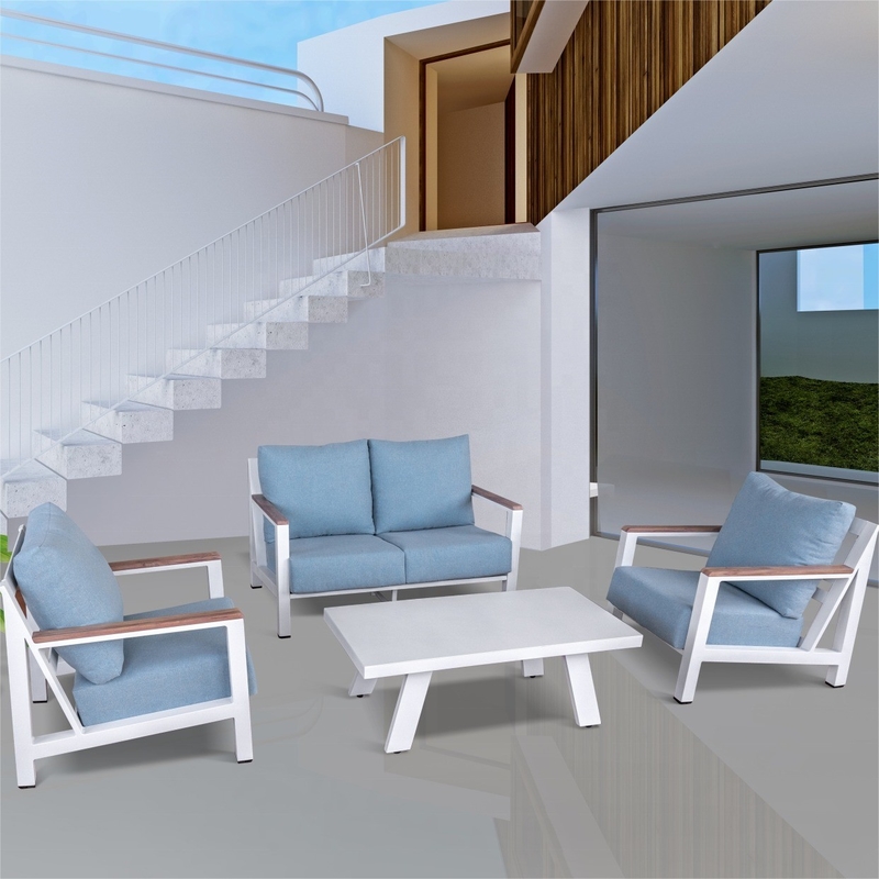 Mobiliário de jardim para o exterior Sofá de alumínio de rotão Conjunto para mesa de luxo Teapoy Bistro jantar
