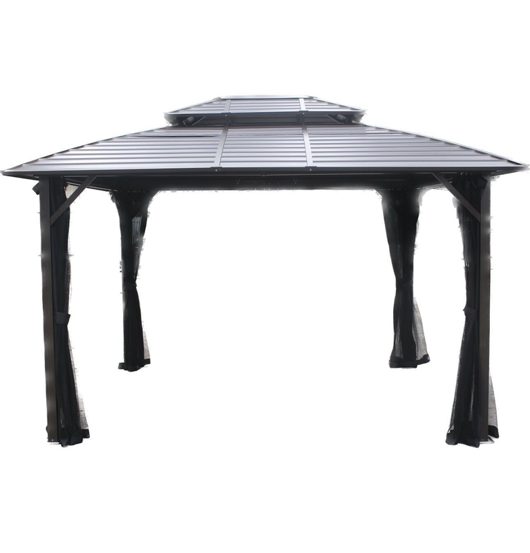 3X3.65X2.73M Gazebo exterior de metal com dobradiça dupla para utensílios de jardim com árvores