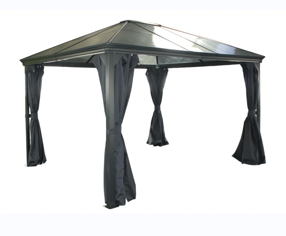 Gazebo exterior para utensílios de jardim 3x3.65x2.6M telhado de policarbonato com tope único