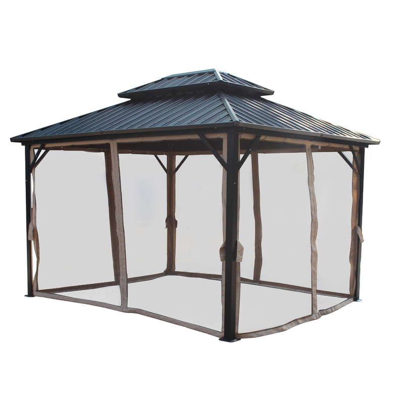 Jardim ao ar livre 3X3.65X2.85M Gazebo de metal com mosquiteiro e tecido de poliéster