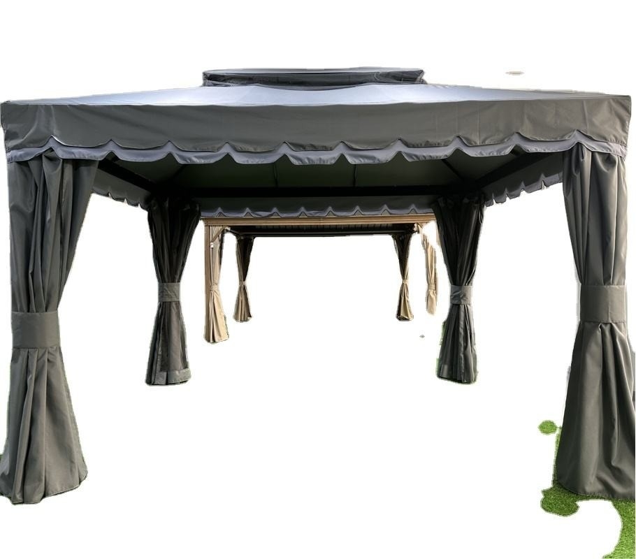 3X4X2.75M PVC e Alumínio Techo de Tejo Suave Gazebo abrigo solar para jardim com teto duplo